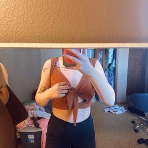 Rust Tie-Front Knit Crop Top
